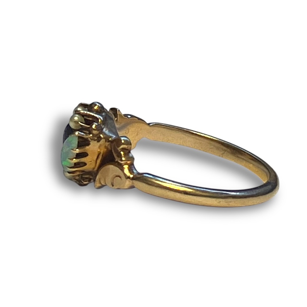 Antique 10k Gold Opal, Garnet & Seed Pearl Cluster Ring | Victorian-Edwardian - Picture 5 of 8